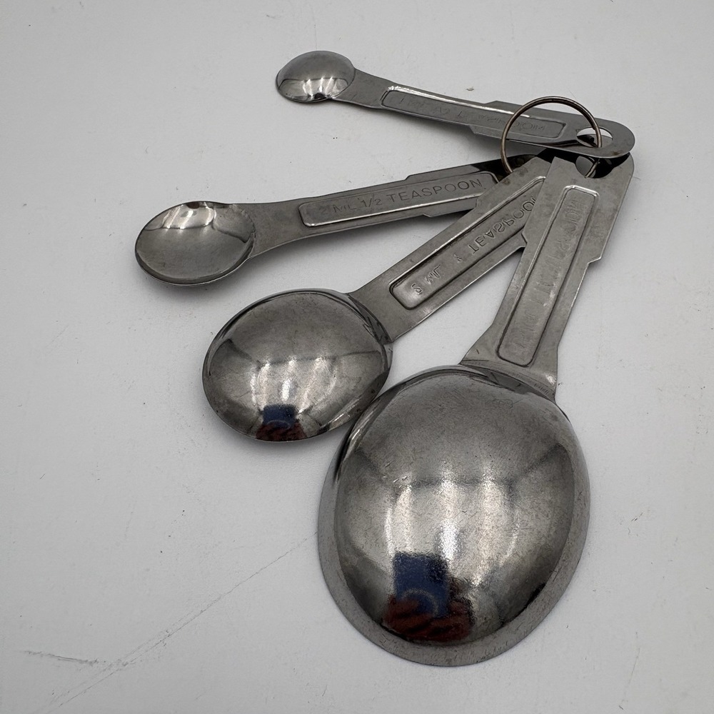 Vintage Aluminum Measuring Spoons Oval Nesting with Ring U.S. Set of 4 - Picture 3 of 6